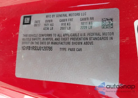 2018 Chevrolet Camaro 1Lt from USA, damaged, VIN 1G1FB1RS3J0120786